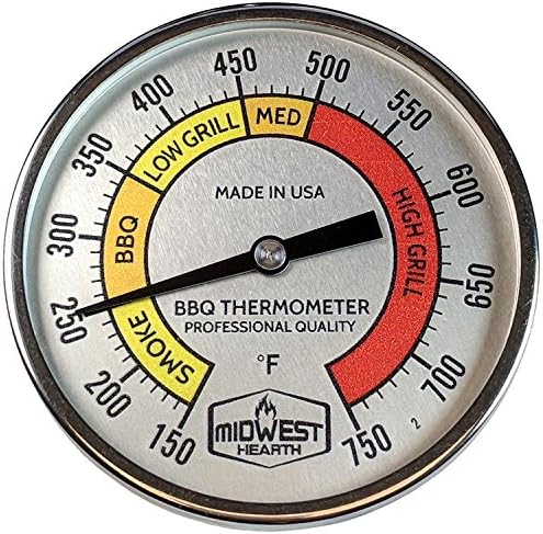 Midwest Hearth Kamado Thermometer – Replacement Lid Thermometer for Big Green Egg, Kamado Joe & Ceramic Grills | 3" Dial, 150-750°F, Made in USA by MidwestHearth