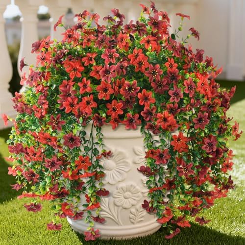 Artificial Flowers for Outdoors, 2 Pcs Faux Hanging Plants UV Resistant by ZFProcessArtificialFlowers