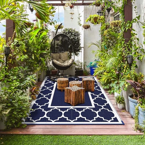 GENIMO Outdoor Rug, Waterproof Plastic Rugs for Patio, 6'x9' Blue White - Image 5
