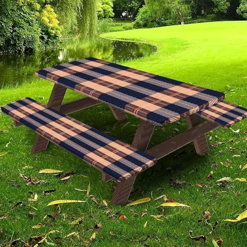 CAPSCEOLL Fitted Picnic Table Cover with Bench Covers 8ft - Autumn Plaid - Image 5