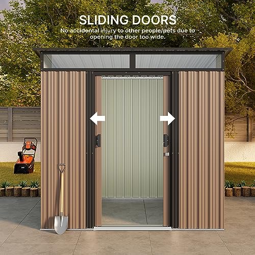 Gizoon 6'x4' Outdoor Storage Shed Metal Garden Shed with Sliding Lockable Doors, Versatile Tool Bike Shed with Transparent Panel Windows, Outdoor Storage Clearance for Backyard, Patio, Light Brown - Image 6