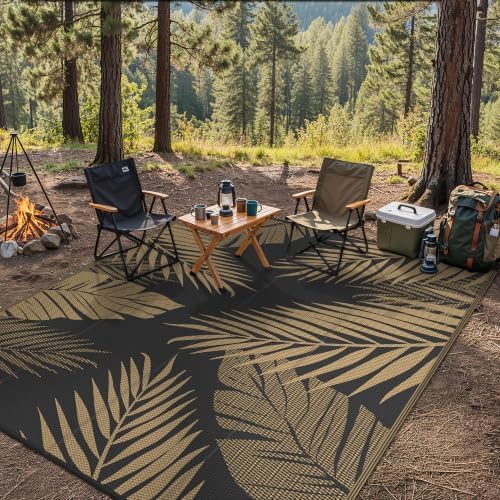 GENIMO Outdoor Rug, Waterproof Plastic Rugs for Patio, 9'x12' Black Brown - Image 5