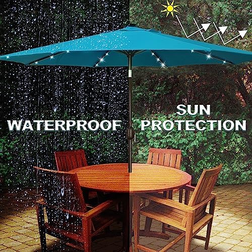 Blissun 9 ft Solar Umbrella 32 LED Lighted Patio Umbrella Table Market Umbrella with Tilt and Crank Outdoor Umbrella for Garden, Deck, Backyard, Pool and Beach (Cerulean) - Image 4