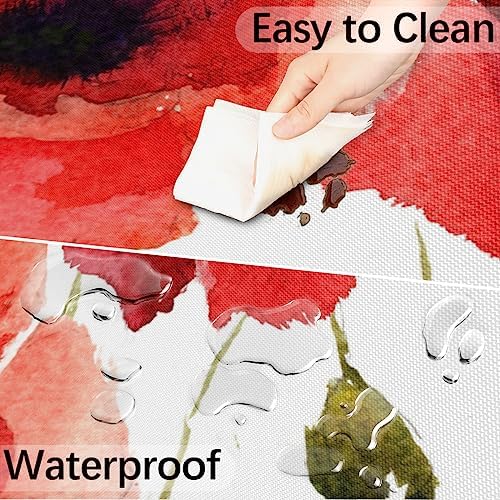 Fitted Round Tablecloth with Umbrella Hole and Zipper Red Flowers Outdoor Elastic Table Cloth 45"-56" Oil-Proof Waterproof Floral Patio Table Cover for Picnic Party - Image 5