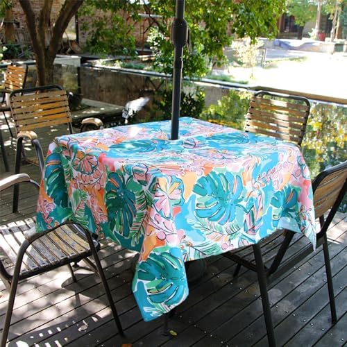 EHouseHome Outdoor and Indoor 60x60 inch Tablecloth with Umbrella Hole and Zipper, Waterproof Zippered Patio Cloths, Spring/Summer Table Covers for Backyard Circular Table/BBQs/Picnic - Image 2