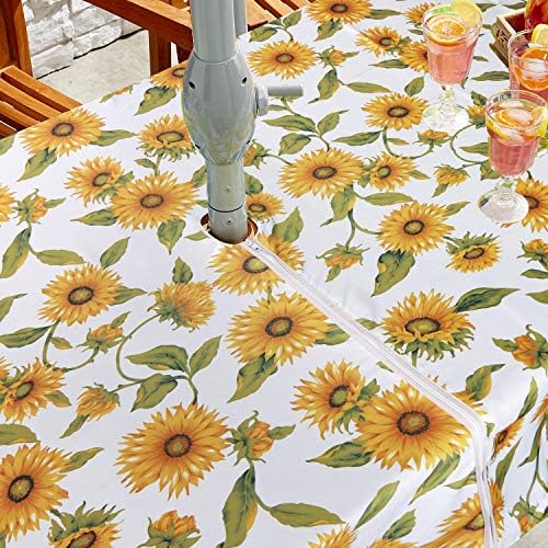 ColorBird Sunflower Outdoor Tablecloth Water Resistant Spillproof Polyester Fabric Table Cover with Zipper Umbrella Hole for Spring Summer Patio Garden Tabletop Decor, 60 x 84 Inch, Zippered - Image 6