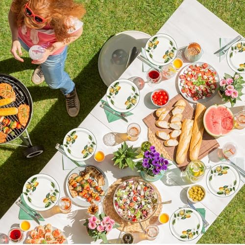 JarThenaAMCS 50Pcs Summer Lemon Paper Plates 9 Inch Yellow Lemon Flower Disposable Plates Decorative Appetizer Dessert Plate for Holiday Wedding Fruit Birthday Dinner Party Supplies - Image 5