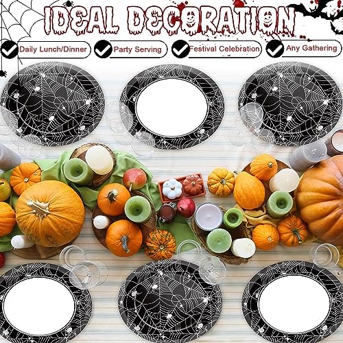 50 PCS Halloween Oval Paper Plates Large 11” Disposable Halloween Spider Web Party Decorations Heavy Duty Halloween Black and White Dessert Plates Dinner Supplies for Halloween Party Tableware Set - Image 6