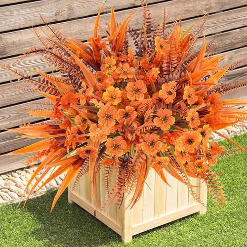 Faux Fall Flowers Outdoor, 16Pcs Artificial Fall Flowers UV Resistant Autumn Plastic Flowers Plants Fall Greenery Shrubs for Outside Porch Patio Garden House Thanksgiving Decor - Image 4