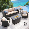 UDPATIO Patio Furniture Set with Fire Pit Table, Rocking Swivel Chairs, 5 Pieces Outdoor Furniture Sets, All-Weather Wicker Outdoor Sectional Sofa with Waterproof Cover, 4'' Thickened Cushion, Khak by UDPATIO