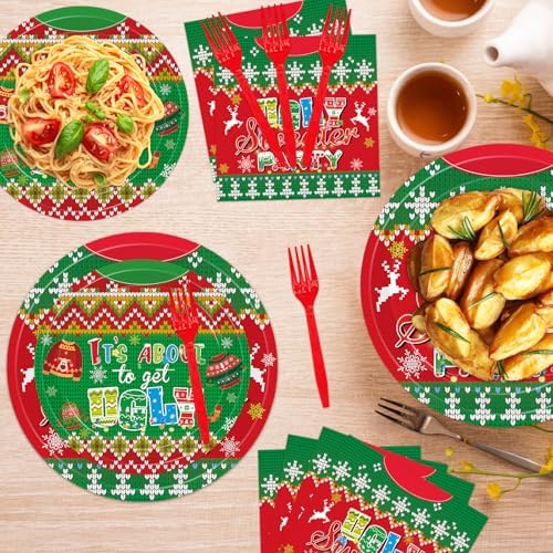96Pcs Ugly Sweater Paper Plates Napkins Set for 24 Guests - Image 5