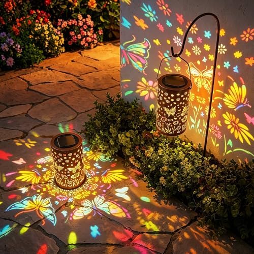 2Pack Colorful Butterfly Solar Lanterns Outdoor Decor, Garden Decor Gifts for Women Mom Sister Grandma, LED Hanging Solar Lantern Lights Outside for Table Yard Lawn Garden Path Porch - Image 3