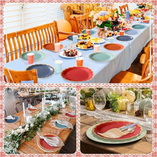 48 Pcs Colorful Paper Plates 9 Inch Scalloped - Image 4