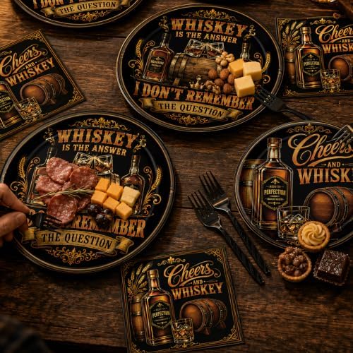 Whiskey Birthday Party Plates Napkins Decorations for Men Set 96PCS - Image 5