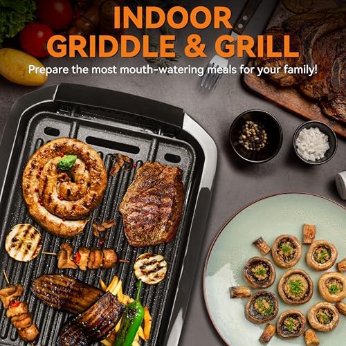 Baker’s Friend Indoor Griddle & Grill, Electric Griddle with 2 in 1 Indoor Grill and Griddle Plate Indoor Grill with Removable Plate, Silicone Mold, Dishwasher Safe, Recipes Include, Graphite - Image 2