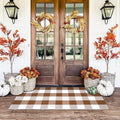 Homydecor Buffalo Plaid Outdoor Rugs, 24'' x 51'' Coffe and White Checkered Area Rug, Layering Rug for Hello/Welcome Door Mat, Washable Cotton Woven Farmhouse Mat for Front Porch Décor by Homydecor