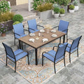 HERA'S HOUSE 7pc Outdoor Patio Dining Set, Wood-Look Metal Table, Blue by HERASHOUSE