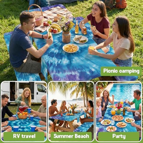 Fitted Picnic Table Cover with Bench Covers Vinyl Waterproof Elastic Edges Fitted Rectangle Table Cloth Patio Tablecloth Camping Gear Essentials Rv Accessories Road Trip Supplies Car Travel Must Have - Image 6