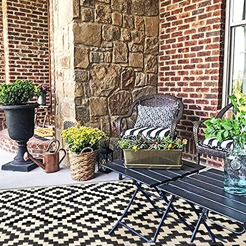 SAND MINE Waterproof Outdoor Rug 5x8 ft, Plastic Reversible Rug, Modern Area Rug, Large Floor Mat for Outdoors, RV, Patio, Backyard, Deck, Picnic, Beach, Camping, Black & Beige - Image 5