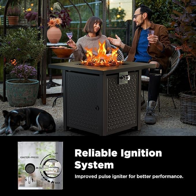 Ciays Propane Fire Pit, 28 inch Fire Pit Table with Two Cup Holders, 50,000 BTU Steel Gas Fire Pit with Pulse Ignition System, Perfect for Patio, Garden & Backyard Gatherings, CIFPT11B, Black - Image 4