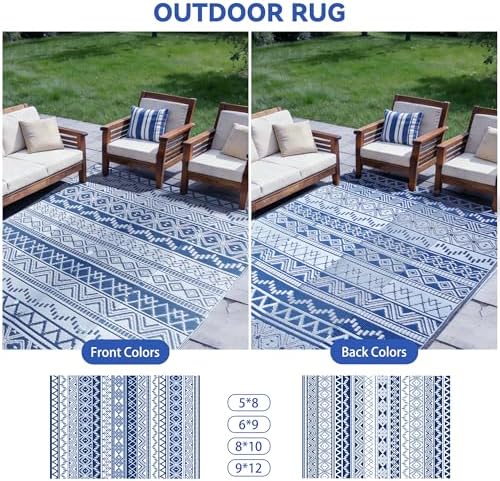 Outdoor Rug 5 x8 ft, Plastic Rug for Patio, Navy & White - Image 2