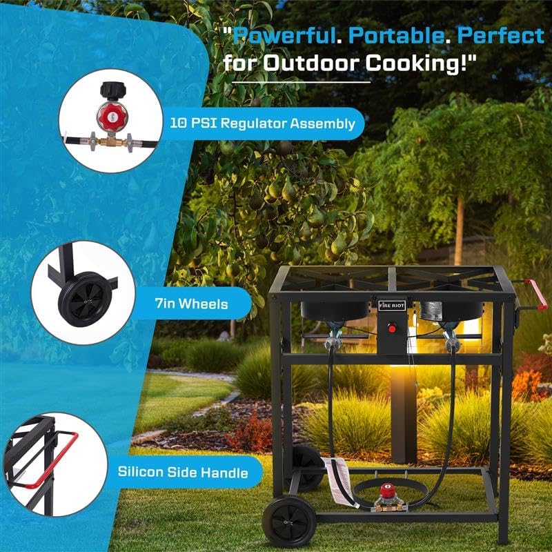 36QT Outdoor Propane Deep Fryer with Rolling Cart, Dual Burners, 100,000BTU - Image 2