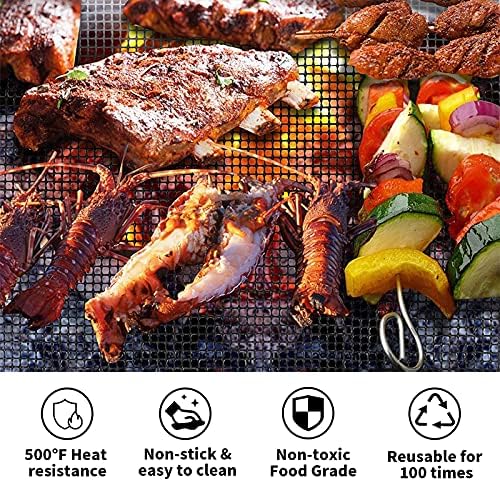 Grill Mesh Mat Set of 3 - Heavy Duty BBQ Non-stick Cooking Sheet Liners Reusable Teflon Barbecue Grilling Net for Outdoor Smoker, Pellet, Gas, Charcoal Grills - 11.8x13.8 (Pack of 2) - Image 3