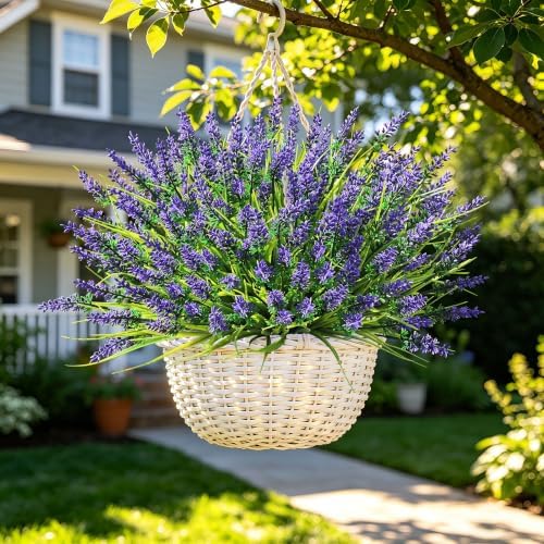 12 Bundles Faux Outdoor Plants, UV Resistant Artificial Fake Lavender Flowers with Monkey Grass for Outdoors, Realistic Faux Lavender Greenery Shrubs for Porch Yard Garden Window Box Home Decor - Image 3