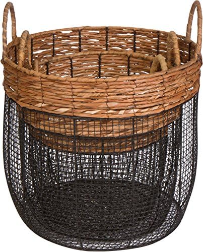 Trademark Innovations Oval Wire Tall Garden Home Decor Baskets with Wicker and Handles - Set of 3 - Image 3