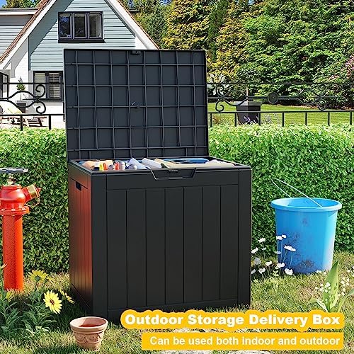 33 Gallon Outdoor Deck Box, Lockable Waterproof Outdoor Storage Boxes For Garden Tools,Indoor Cushions,Accessories Outside Storage Resin Weatherproof Container(Black) - Image 2