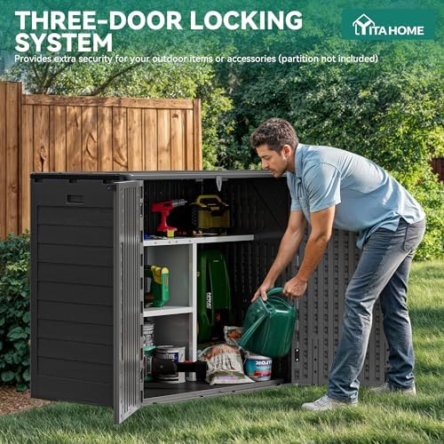 YITAHOME 30 Cu Ft Outdoor Storage Shed, Waterproof Storage Cabinet for Bike & Garden Shed, Horizontal Outdoor Storage Shed for Garage, Pool Storage, Dark Gray & Black - Image 3