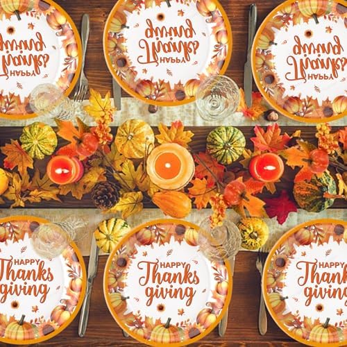 20 Pcs Happy Thanksgiving Party Disposable Paper Plates Fall Themed 9 Inch Round Dinner Plates for Autumn Party Decorations (Pumpkin Maple Leaves) - Image 5
