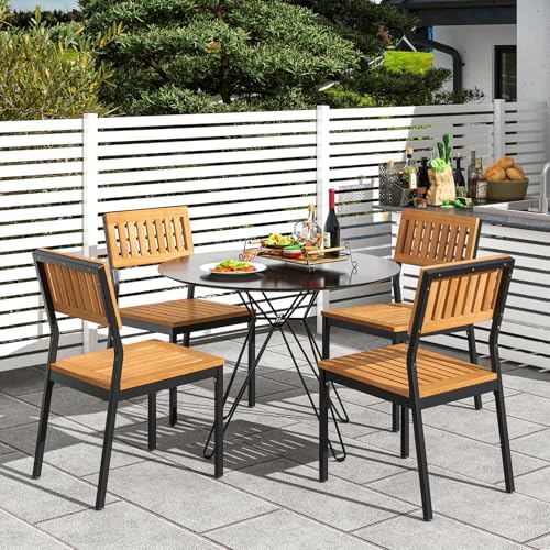 Tangkula 6 Pieces Outdoor Acacia Wood Dining Set, Patio Table and Chairs Set with Bench and 2” Umbrella Hole, Outdoor Patio Dining Furniture Set for Lawn, Garden, Poolside, Backyard - Image 3