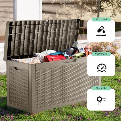 DRATO 70 Gallon Outdoor Storage Box Waterproof, Lockable Resin Deck Box for Patio Furniture, Pool Supplies & Garden Tools, Weatherproof Outside Storage Bin for Backyard Porch (Grey, 70 Gallon) - Image 6