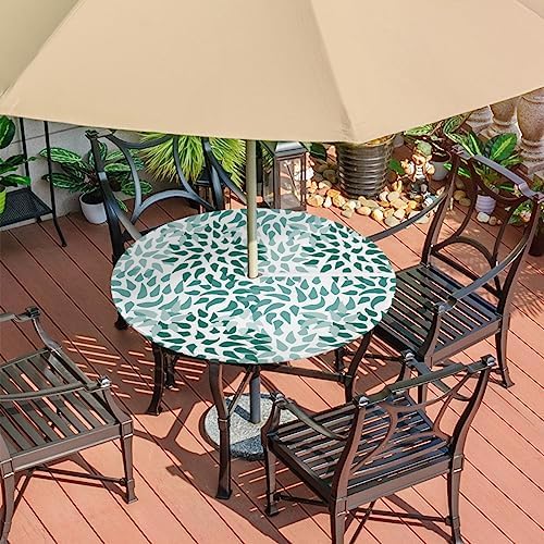 Fitted Round Tablecloth with Umbrella Hole and Zipper Abstract Nature Outdoor Elastic Table Cloth 36"-44" Oil-Proof Waterproof Green Nature Patio Table Cover for Picnic Party - Image 7