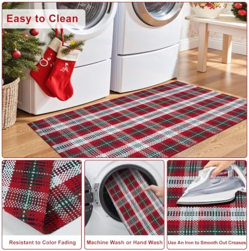 OJIA Christmas Door Mats Outdoor Rug 3'x5' Red Green Plaid Rug Porch Decor - Image 5