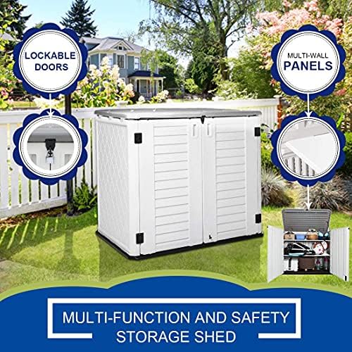 KINYING Outdoor Storage Shed - Horizontal Storage Box Waterproof for Garden, Patios, Backyards, Multi-Opening Door for Easy Storage of Bike, Garbage Cans, Tools, Lawn Mower, Off-White, 26 Cubic Feet - Image 5