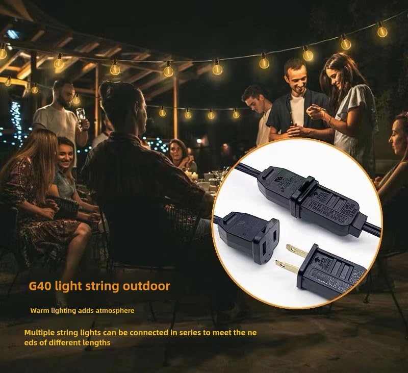 Outdoor String Light 50FT Patio Black with 52 Shatterproof G40 LED Clear Globe Bulbs for Indoor/Outdoor, Connectable Hanging Lights for Backyard Balcony Party Decor - Image 6