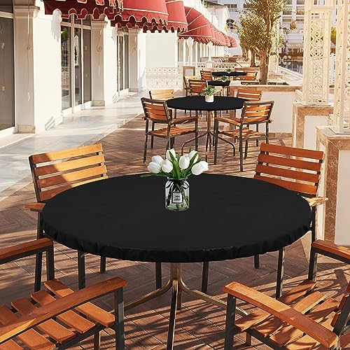 LUSHVIDA 2PCS Round Tablecloth, Fitted Table Cloth for 36"-44" Tables Black - Image 5