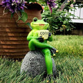 Coffee Frog Statue for Garden Decor, Resin Green Frogs Figurine Outdoor 6" by OwMell