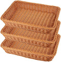 KEILEOHO 3 Packs 16 Inch Poly Wicker Bread Baskets, Handmade Woven Pantry Organizer, Tabletop Food Serving Baskets for Fruits, Vegetables and Snacks, Restaurant, Hotel Serving, Brown by KEILEOHO
