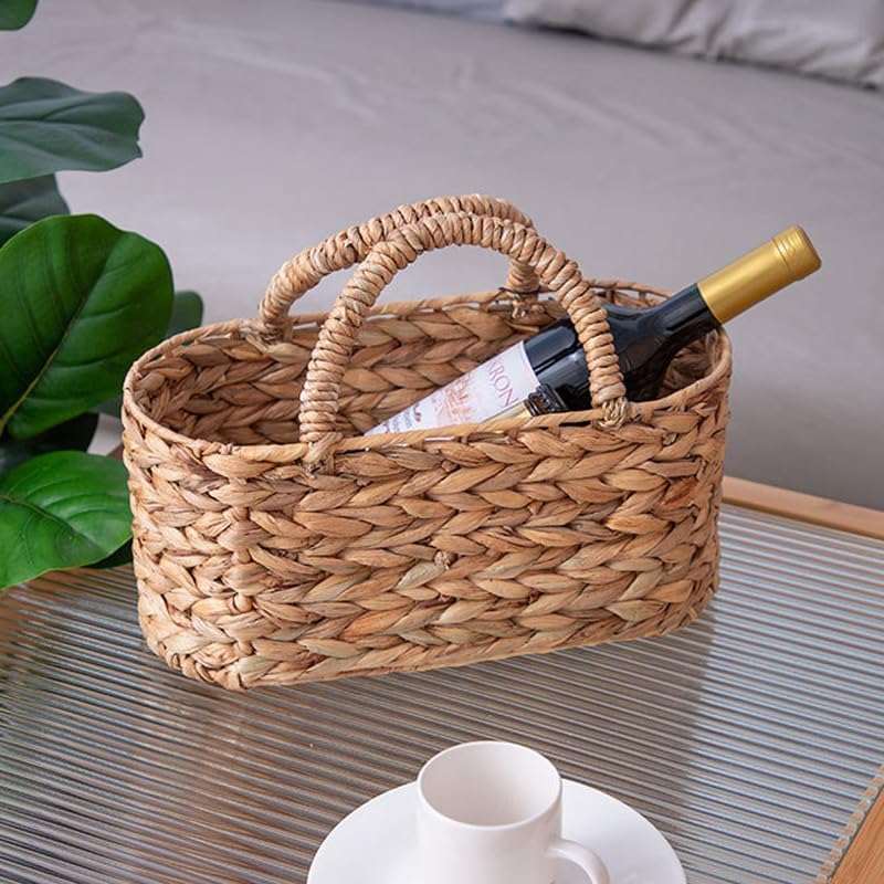 Wicker Storage Basket with Handle Hand-Woven Natural Water Hyacinth Rattan Picnic Caddy Utensil Caddy Countertop Cutlery Holder Silverware Holder Baskets Bags Container for Indoor Outdoor - Image 2