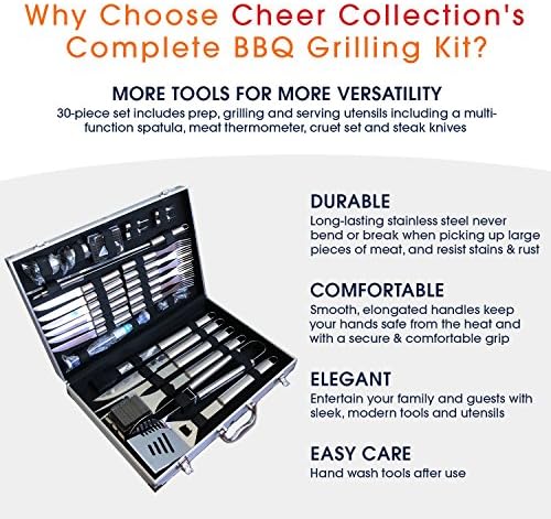 30 Piece BBQ Grilling Gift Set - Professional Grade Stainless Steel Barbecue Grill Tool Set with Aluminum Storage Case - Includes 4-in-1 Spatula Turner, Tongs and Many Other BBQ Grilling Accessories - Image 5