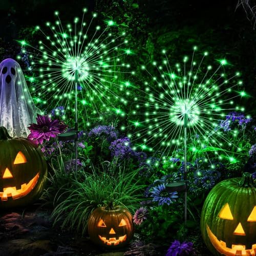 GIGALUMI 2 Pack Solar Firework Lights Outdoor, Halloween Decor, Green by GIGALUMI