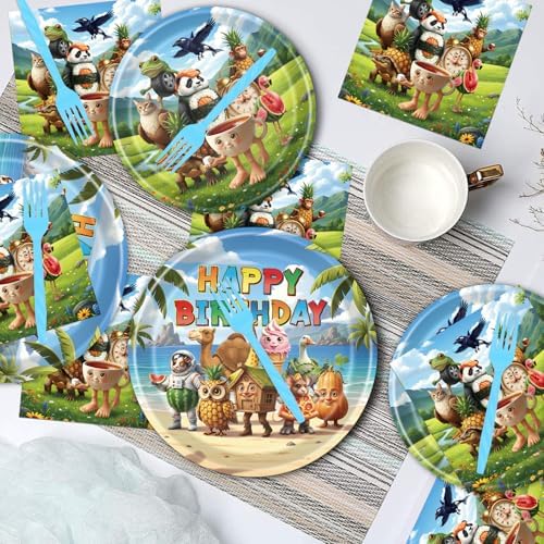 Italian Brain Rot Party Decorations - 96PCS Tung Tung Tung Birthday Party Plates Napkins and Forks Disposable Dinnerware, Funny Animals Tralala Bday Supplies for Kids Adults - Image 5