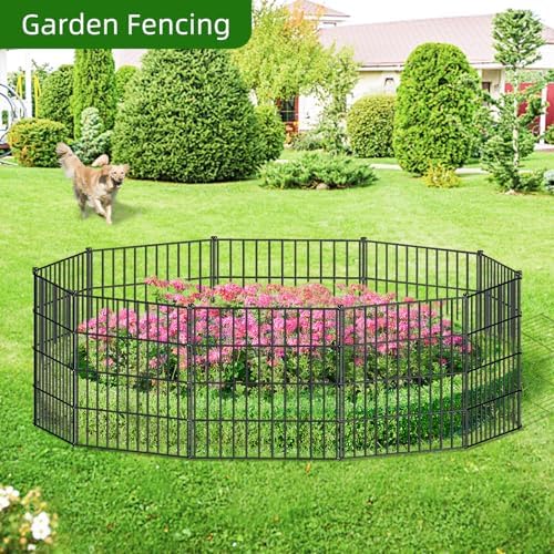 Metal Garden Fence 28 in x 23.3 ft, Outdoor Dog Fence with Stakes for Yard - Image 6