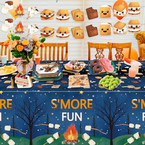 S’Mores Camping Party Tablecloths and Tableware Set - Serves 24-99Pcs S’More Love Fun Campfire Disposable Table Covers Plates Napkins Forks Birthday Party Decorations Baby Shower Supplies - Image 4