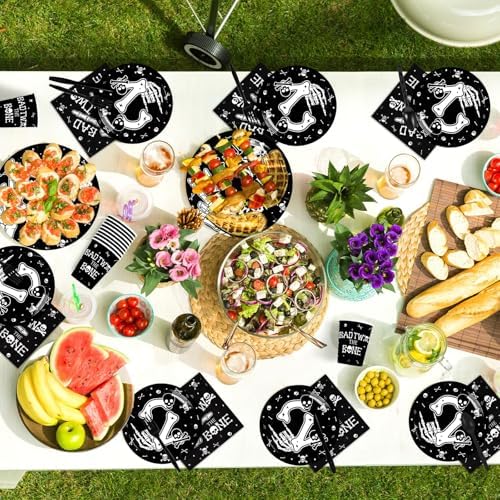 168Pcs Bad Two The Bone Birthday Party Supplies for Halloween Serves 24 - Image 6