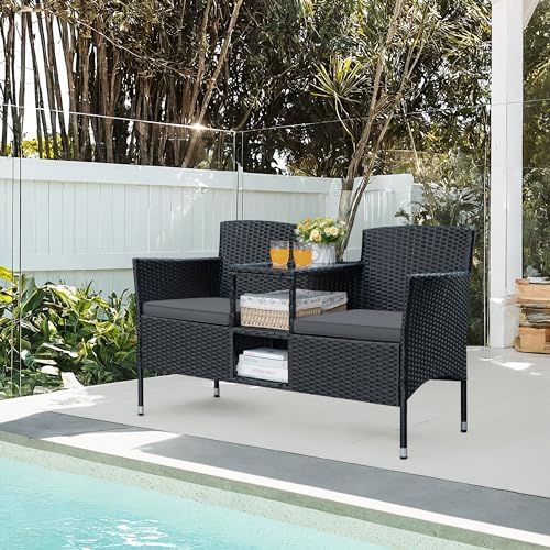 Greesum Patio Loveseat Outdoor Wicker Furniture Conversation Set,Gray - Image 3