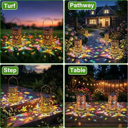 2Pack Colorful Butterfly Solar Lanterns Outdoor Decor, Garden Decor Gifts for Women Mom Sister Grandma, LED Hanging Solar Lantern Lights Outside for Table Yard Lawn Garden Path Porch - Image 5